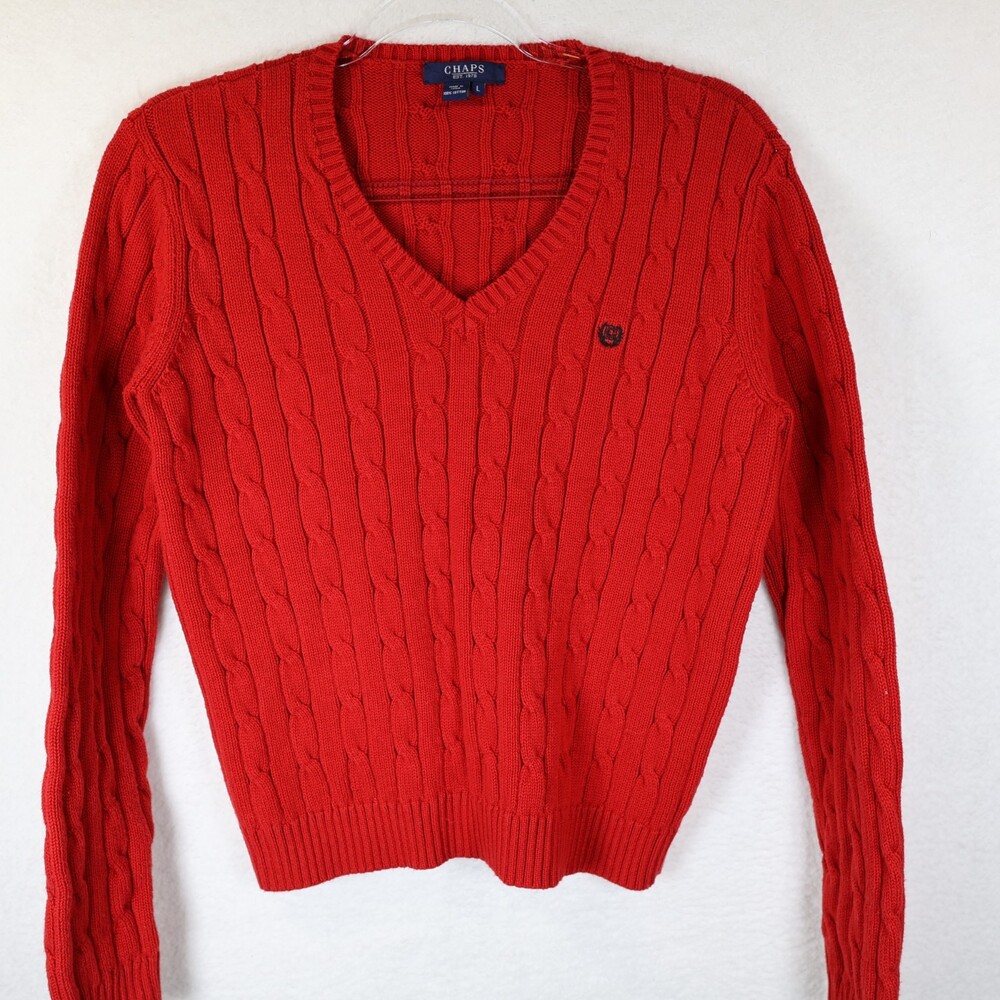 Chaps by Ralph Lauren Womens Cable Knit Sweater Red Classic‎ Medium/Large